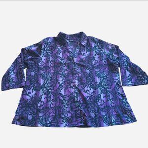 Women's plus size 2X blouse, purple with black floral print.